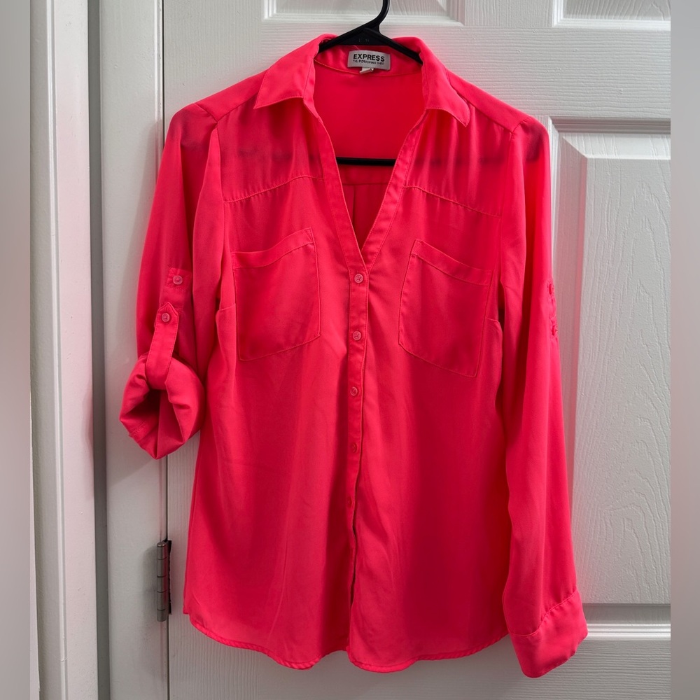 Express Women's Bright Pink Button-Down Shirt